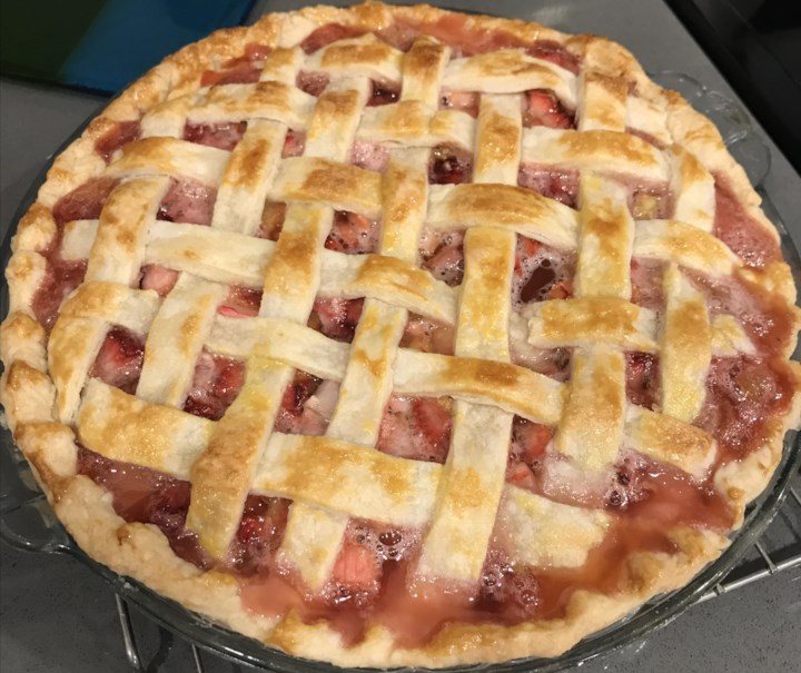 FRESH STRAWBERRY RHUBARB CUSTARD PIE